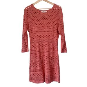 Tibi Pink Crochet Knitted 3/4 Sleeves Dress Size M Women